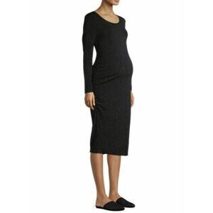 Maternity long sleeve Bodycon Daytime Dress grey animal print ruching side fit M